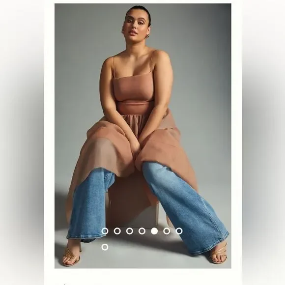 Anthropologie X OhSevenDays Tiered Sheer Midi Dress Size Large color blush - Picture 4 of 11